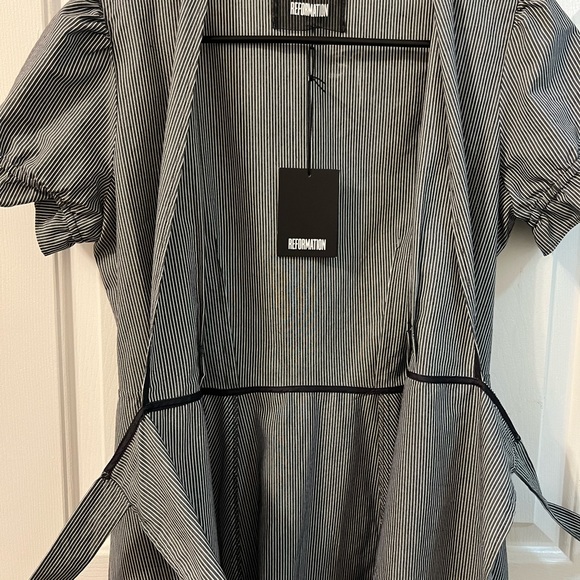 Reformation Wrap Dress. Gray pinstriped. New with tags. Upcycled material. - Picture 2 of 7